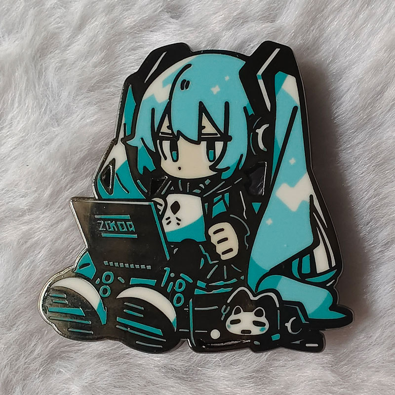 Cute 2D anime enamel pin, imitation enamel glitter girl metal badge, backpack decoration pin