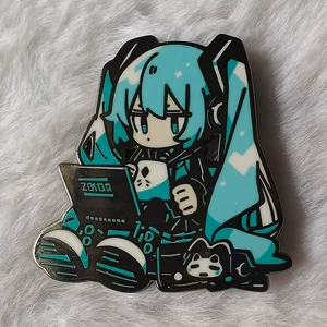 Cute 2D anime enamel pin, imitation enamel glitter girl metal badge, backpack decoration pin
