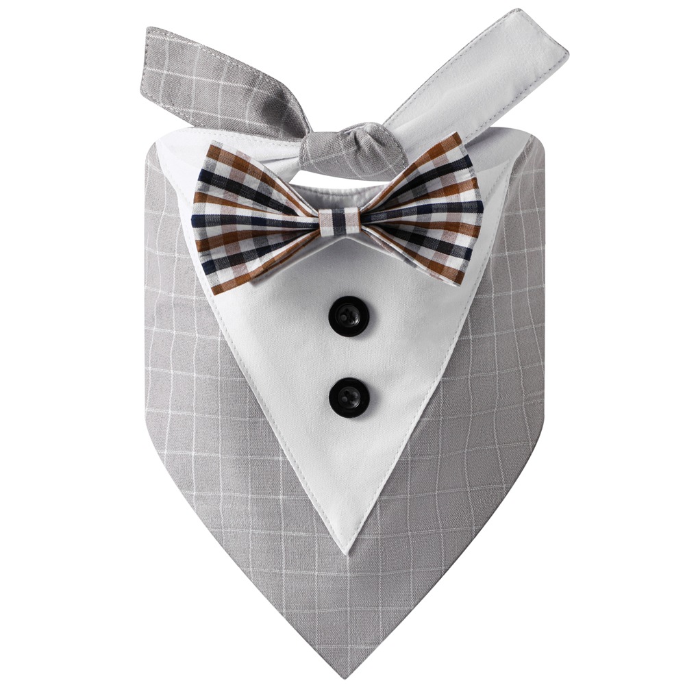 Transfronterizo nuevo traje de mascota a cuadros triángulo toalla guapo mascota saliva toalla mascota boda triángulo toalla perro bufanda