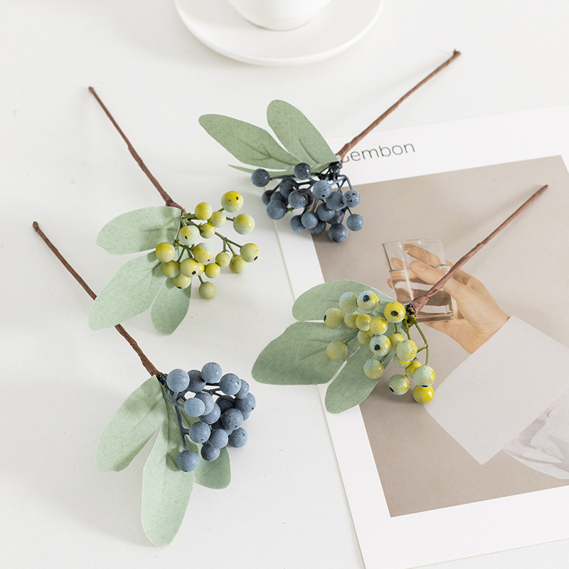 Artificial blueberry fruit branch two fork Berry small fruit branch flower arrangement accessories single lovesick bean photography props fake flower Artificial blueberry fruit branch two fork Berry small fruit branch flower arrangement accessories single lovesick bean photography props fake flower