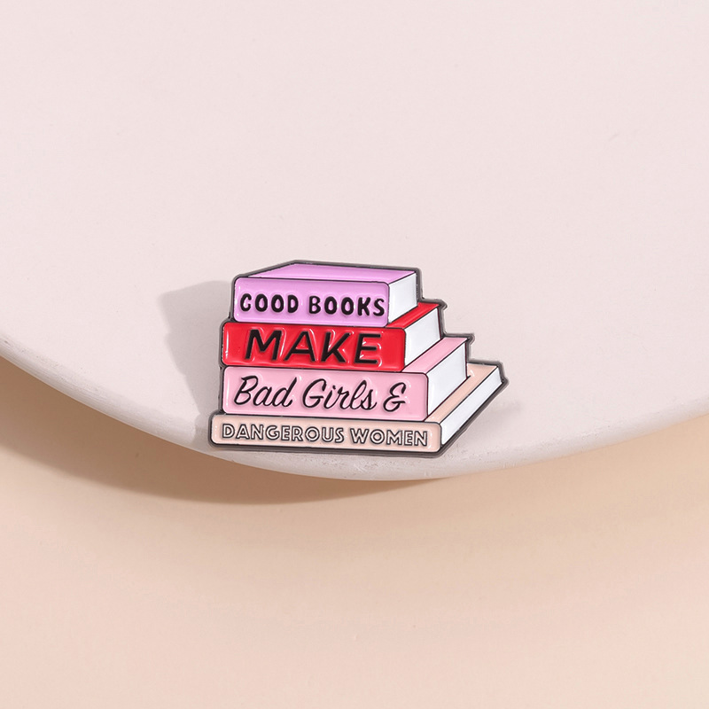 Dangerous women and bad girls pink knowledge books metal brooch clothing accessories collar pin badge Dangerous women and bad girls pink knowledge books metal brooch clothing accessories collar pin badge