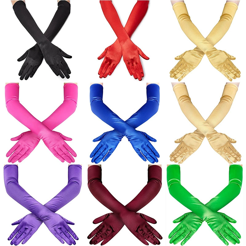 Оптовая продажа через границу Европы и США удлиненные атласные эластичные атласные перчатки 1920-х годов винтажное представление Вечеринка невесты Свадебная рука