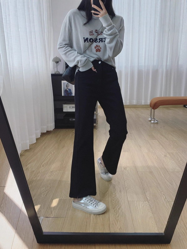 四面弹小开叉高腰显瘦微喇牛仔裤女秋季2025新款裤子修身喇叭裤|undefined