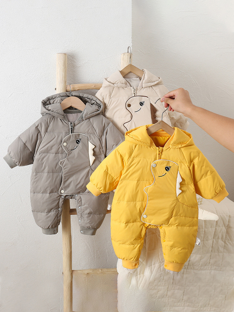 Ropa de invierno para bebés, dibujos animados con capucha, bebé masculino, plumón de pato blanco, mono cálido, recién nacido más abrigo de plumón