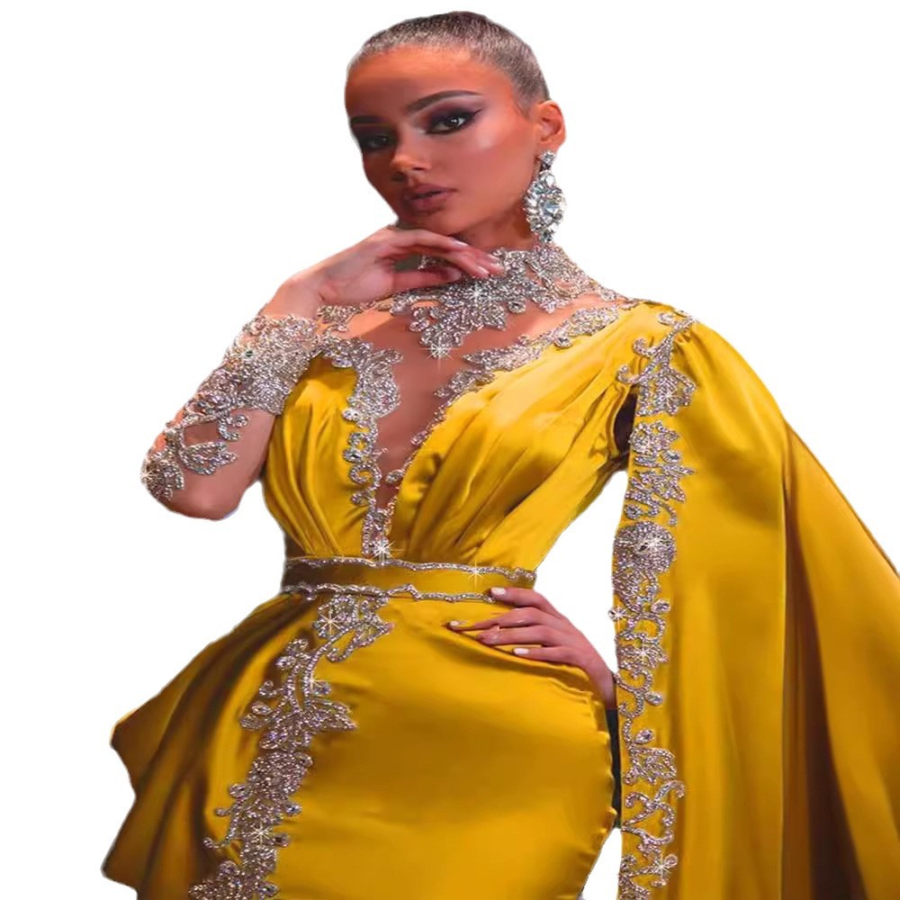 Vestido de Noche Largo con Lentejuelas Amarillas para Mujer, Moda Europea y Americana, Nuevo Comercio Exterior 2025, para eBay y Amazon image 6