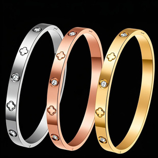 Popular Korean Style Buckle 6mm Stainless Steel Lucky Plum Blossom Diamond Titanium Steel Bracelet Manufacturer Spot Wholesale