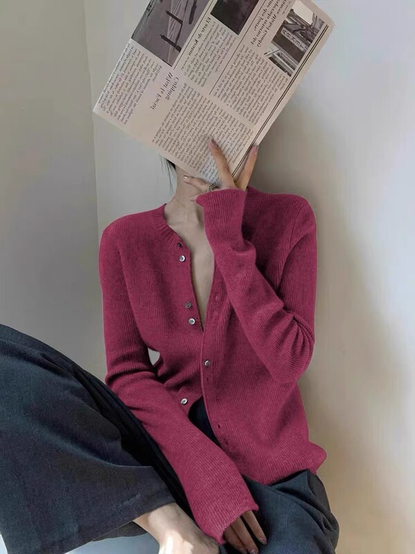 美拉德焦糖色针织开衫女秋季别致绝美内搭打底毛衣欧货高级感上衣|undefined