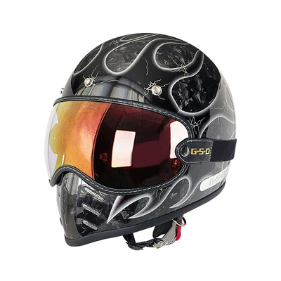 Motosiklet kaskı (dəbilqə) — Foreign Trade Export Carbon Fiber Retro - black-segment-forged-silver-flame-color-mirror-m55-56