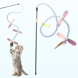 宠物用品工厂猫玩具软管亮片蜻蜓逗猫棒光色结合自嗨猫咪跨境批发
