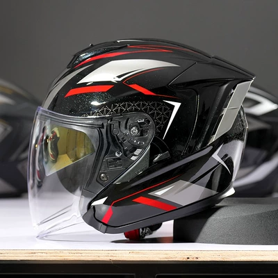 Motorcycle Half Helmet 3/4 | Motosiklet kaskı (dəbilqə) - r05-phantom-black-with-red-background-s-code
