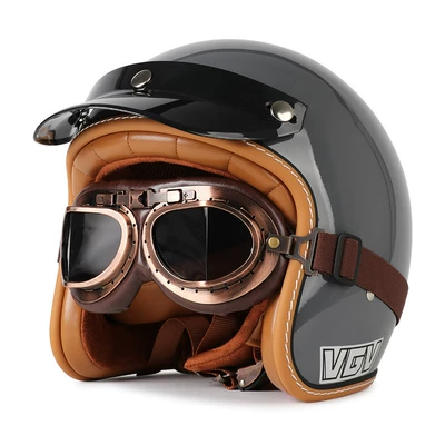 Motosiklet dəbilqələri — Half Helmet Summer All-Season Universal - m-cement-gray-bronze-mirror-free-hat-brim-face-towel