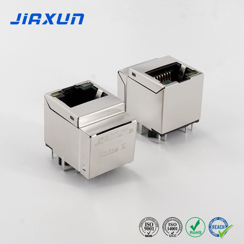 Оригинальная мойка Jiaxun, разъем RJ45 1*1, сетевой порт, встроенный трансформатор, прямая вилка RJ45 8p8c, индивидуальный заказ