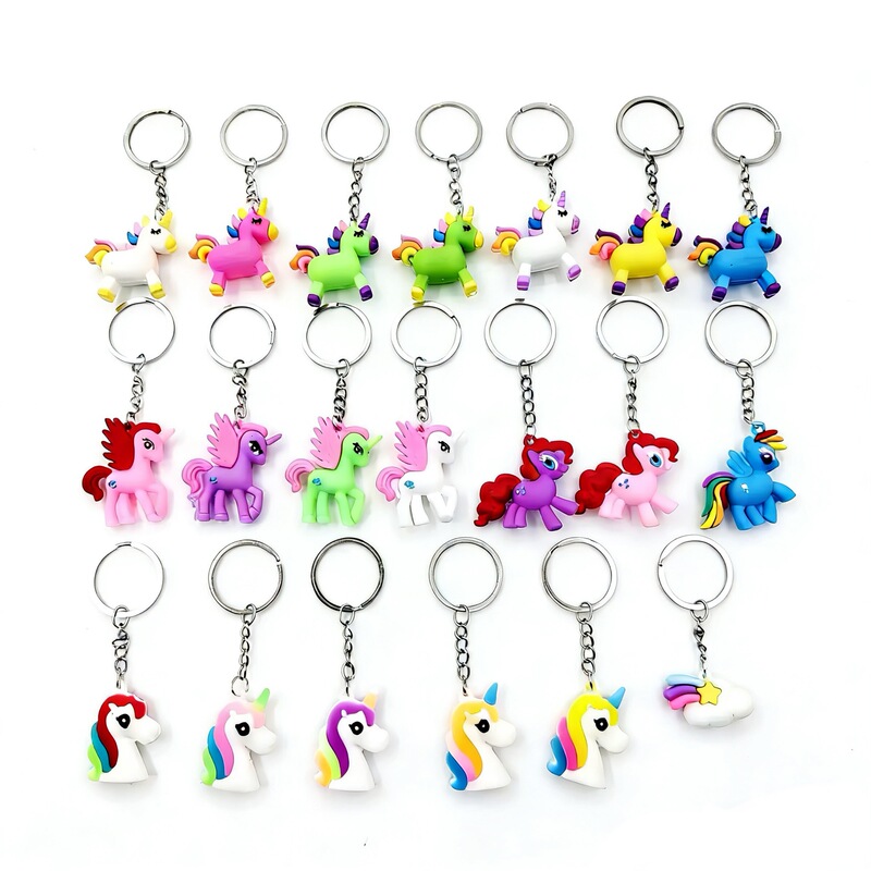Wholesale New Amazon Cartoon Unicorn Keychain Pvc Soft Rubber Doll Pendant Rainbow Horse Accessories