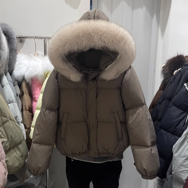 Moteriški drabužiai balta antis Šilta striukė stora laisva pūsta striukė mažo dydžio paltas_voghion.com