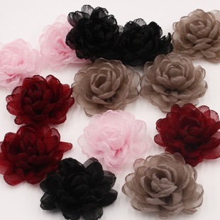 New Spot 7cm Stereo Burnt Edge Flower Fabric Bright Gauze Artificial Flower DIY Shoes and Clothing Accessories Wrist Flower Head Flower Accessories