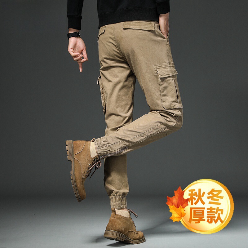 Men's New Autumn and Winter Workwear Multi-Pocket Jogger Casual Pants, Thick Trendy Loose Straight-Leg Plus-Size Pants