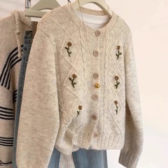毛衣外套女针织开衫2025秋装新款女装衣服长袖圆领刺绣上衣批发