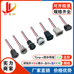 TYPE-C 2PIN带线防水母座带PH2.0端子螺母锁板透明带灯台灯充电口