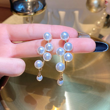 新款S925银针法式珍珠几何耳环女韩国时尚百塔复古气质小众耳饰潮