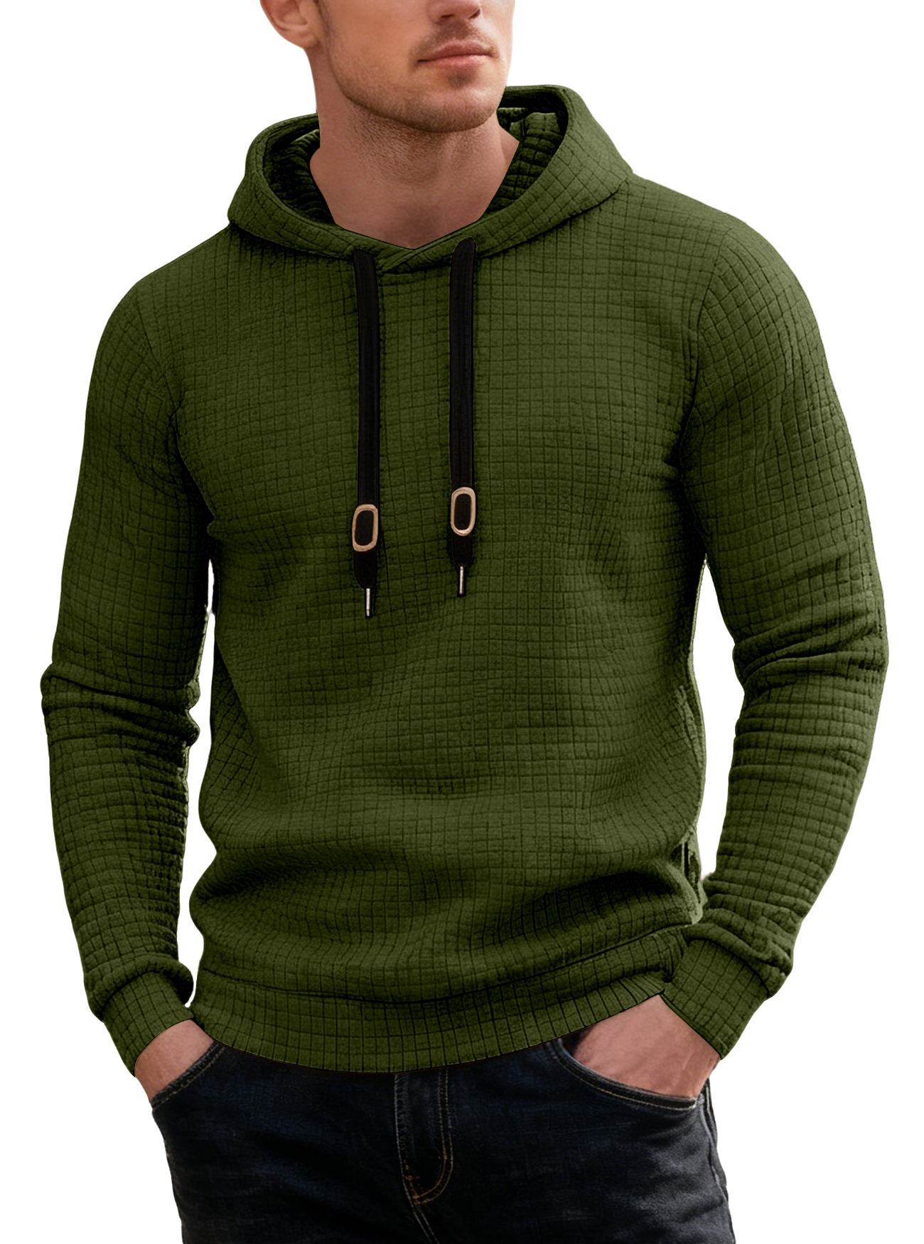 Transfronterizo tamaño europeo Amazon primavera y otoño casual sombrero de manga larga con cuerda de sombrero pegada Jacquard pequeño cuadrado chaqueta de hombre