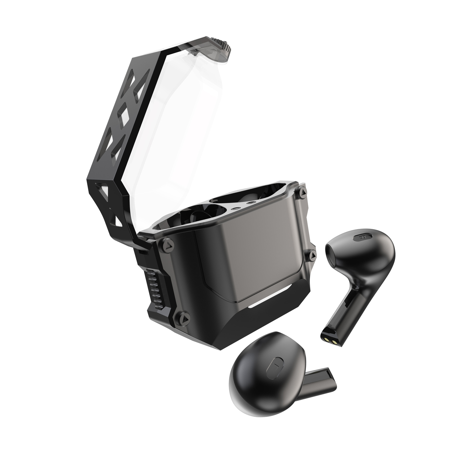 Auricolari Bluetooth 5.3 semi-in-ear wireless TWS A2 in cristallo trasparente meccanici a bassa latenza_voghion.com