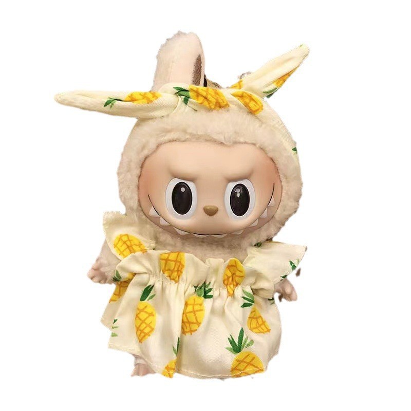 Caja ciega de 17cm, tela de tela, traje de mono de alce pequeño de terciopelo de nube, colgante de labubu, vestido de Navidad de cerdo