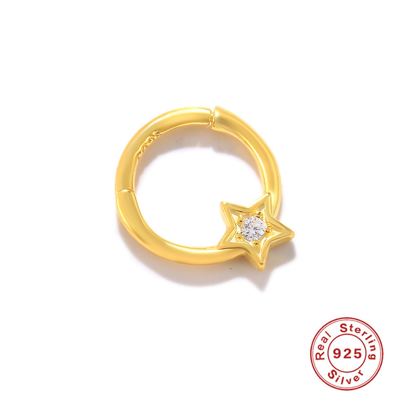 S925 plata de ley relámpago súper flash con incrustaciones de joyas de perforación estilo europeo y americano INS estilo francés exagerado mini pendientes pequeños anillo de nariz