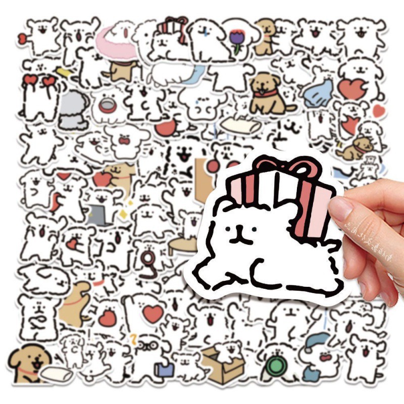 卡通贴纸100张马尔济斯线条小狗可爱表情包装饰手机壳手账代货
