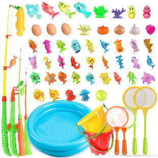 Children's Magnetic Fishing Toy Package for Boys and Girls to Play in the Water, Educational Fishing Toys, Fishing Pool, Family Square Interaction