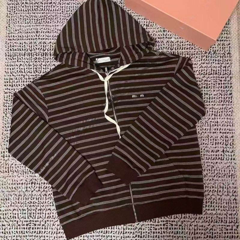2025 Summer New Style Artistic Retro Style Brown Striped Zip-Up Hooded Sweatshirt Cardigan Navy Blue Polo Top 2025 Summer New Style Artistic Retro Style Brown Striped Zip-Up Hooded Sweatshirt Cardigan Navy Blue Polo Top