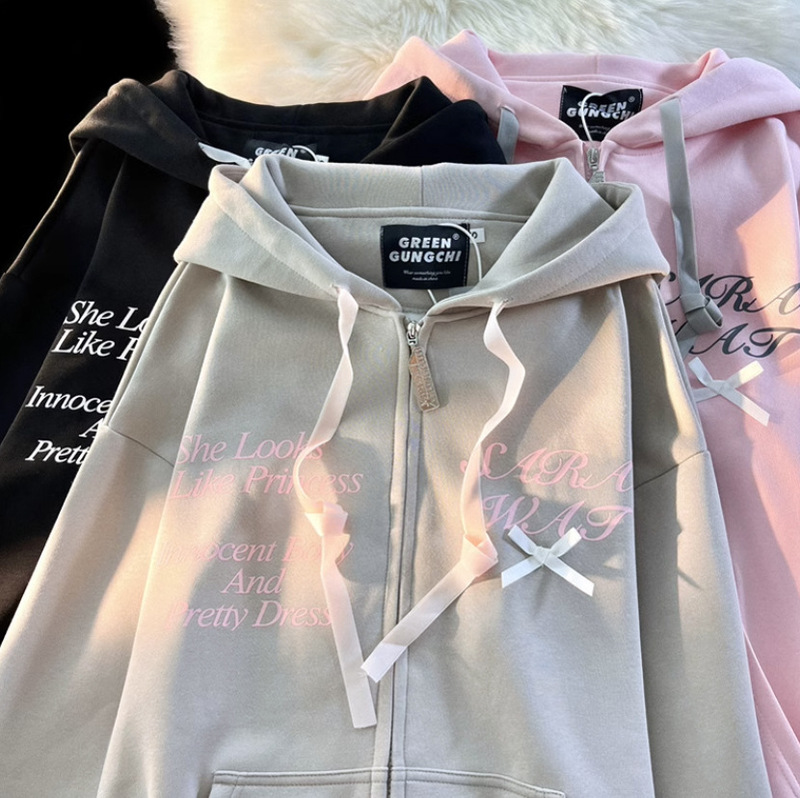 American Sweet and Cool Cat Ears Hooded Sweatshirt for Women Spring & Fall 2025 Design Niche Lazy Chic Couple Jacket