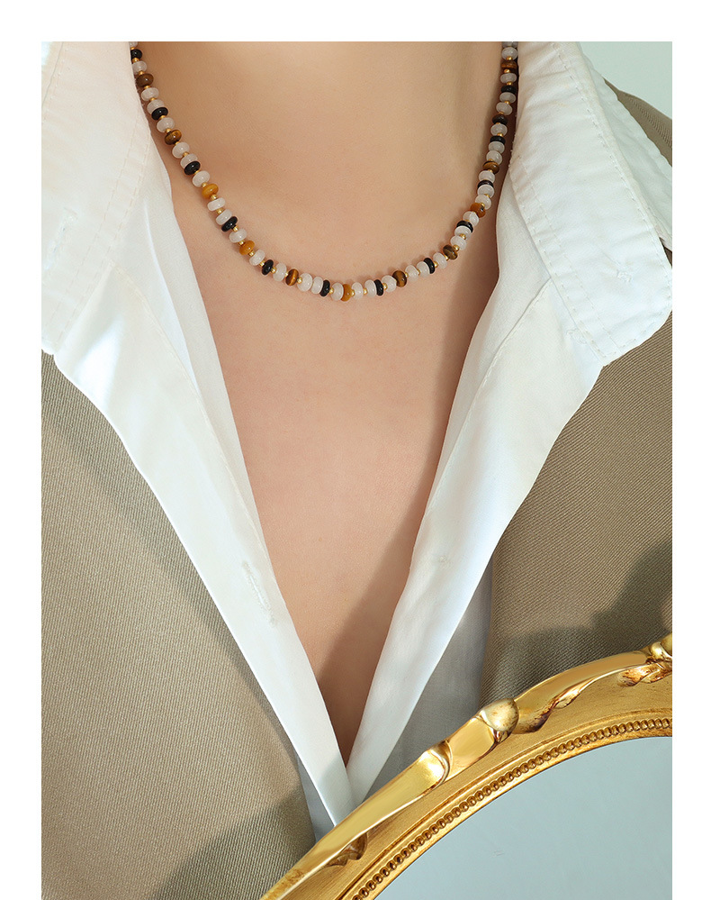 1 Piece Fashion Round Agate White jade Titanium Steel Beaded Plating Womenu0027S Necklace