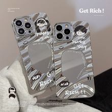 可爱情侣头像iPhone17苹果手机壳14promax电镀15适用12镜面16褶皱