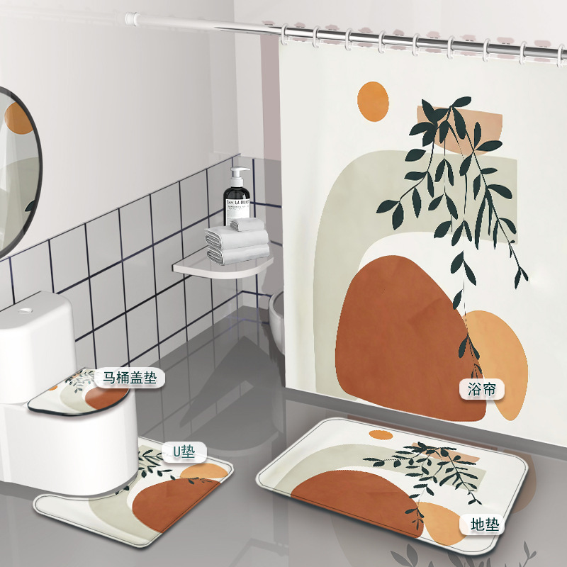 Amazon Nordic Simple Polyester Printed Shower Curtain, Customizable with Your Own Design, Bathroom Four-Piece Set, Waterproof and Mildew-Proof Curtain Amazon Nordic Simple Polyester Printed Shower Curtain, Customizable with Your Own Design, Bathroom Four-Piece Set, Waterproof and Mildew-Proof Curtain