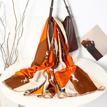 2024新款夏季丝巾女丽锦缎印花加长薄款披肩外搭装饰围巾沙滩巾