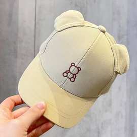 宝宝防晒帽春秋款百搭刺绣小熊棒球帽儿童冷帽大帽檐