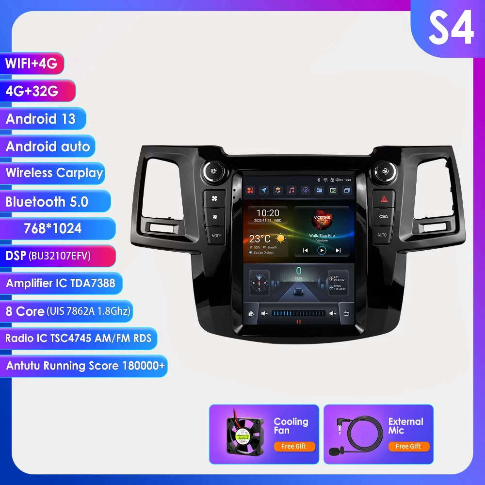 9.7 дюйма, подходит для Toyota Fortuner 2005–2014, вертикальный экран, Android большая экранная автомобильная навигация GPS