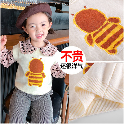 2021可爱卡通小蜜蜂马甲 秋季新款女童保暖内搭 韩版休闲上衣批发