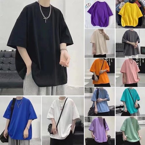 A large quantity of summer stock port breeze youth short-sleeved T-shirts for men, trendy loose couple solid color five-and-a-half sleeve tops.