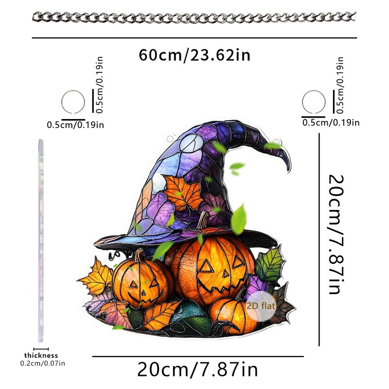 国境を越えて人気の2D平面アクリル製ハロウィンコウモリと魔女の帽子の窓や庭の吊り下げ飾り|undefined