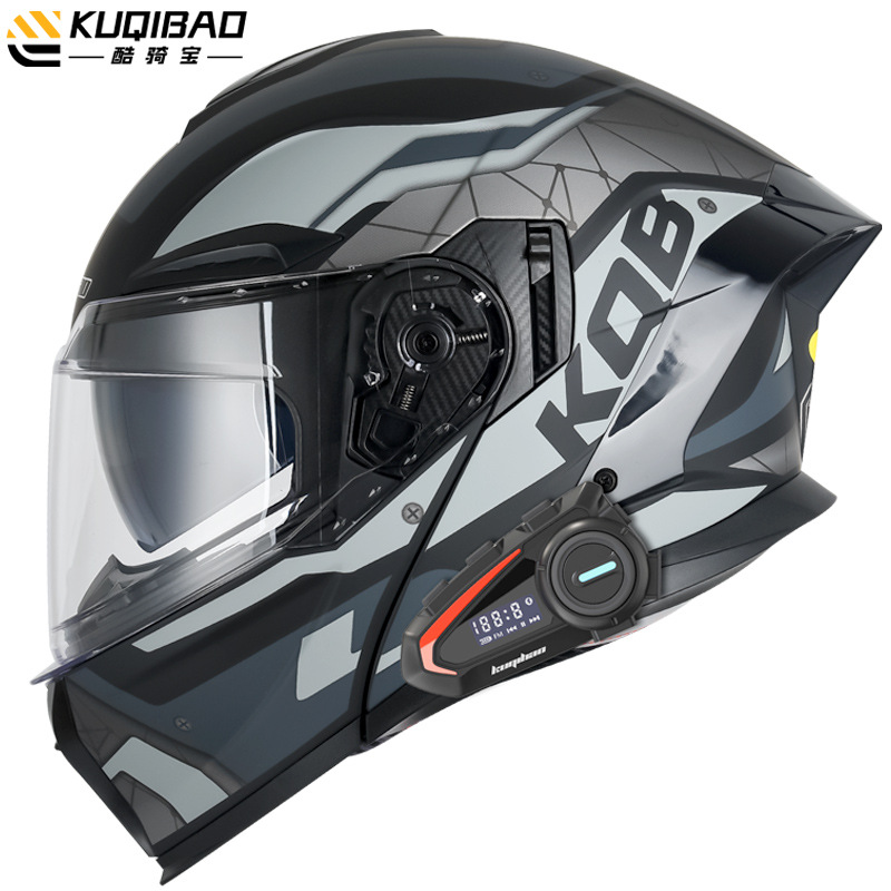 Motosiklet kaskı (dəbilqə) — Universal Helmet - matte-black-guardian-gray-flower-with-k20-bluetooth-white-lens-m