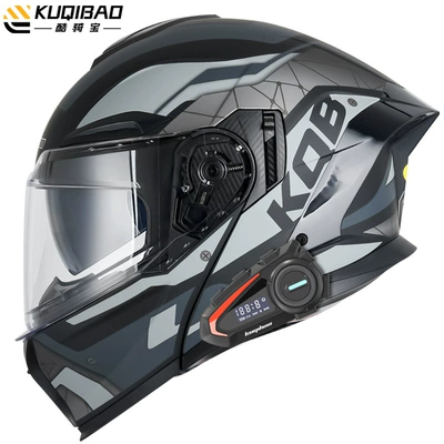 Motosiklet kaskı (dəbilqə) — 3C Certified Full-Face Helmet - matt-black-guard-gray-flower-with-k20-bluetooth-white-film-m