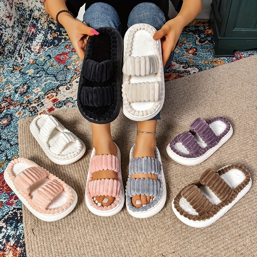Stylish Double Strap Platform Slippers Soft Open Toe