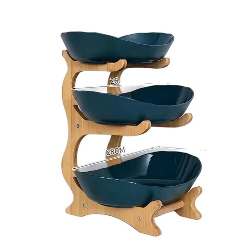 Multi-layer fruit tray rack wooden double-layer fruit storage and drainage fruit plate wooden stand cake dry bamboo wood stand