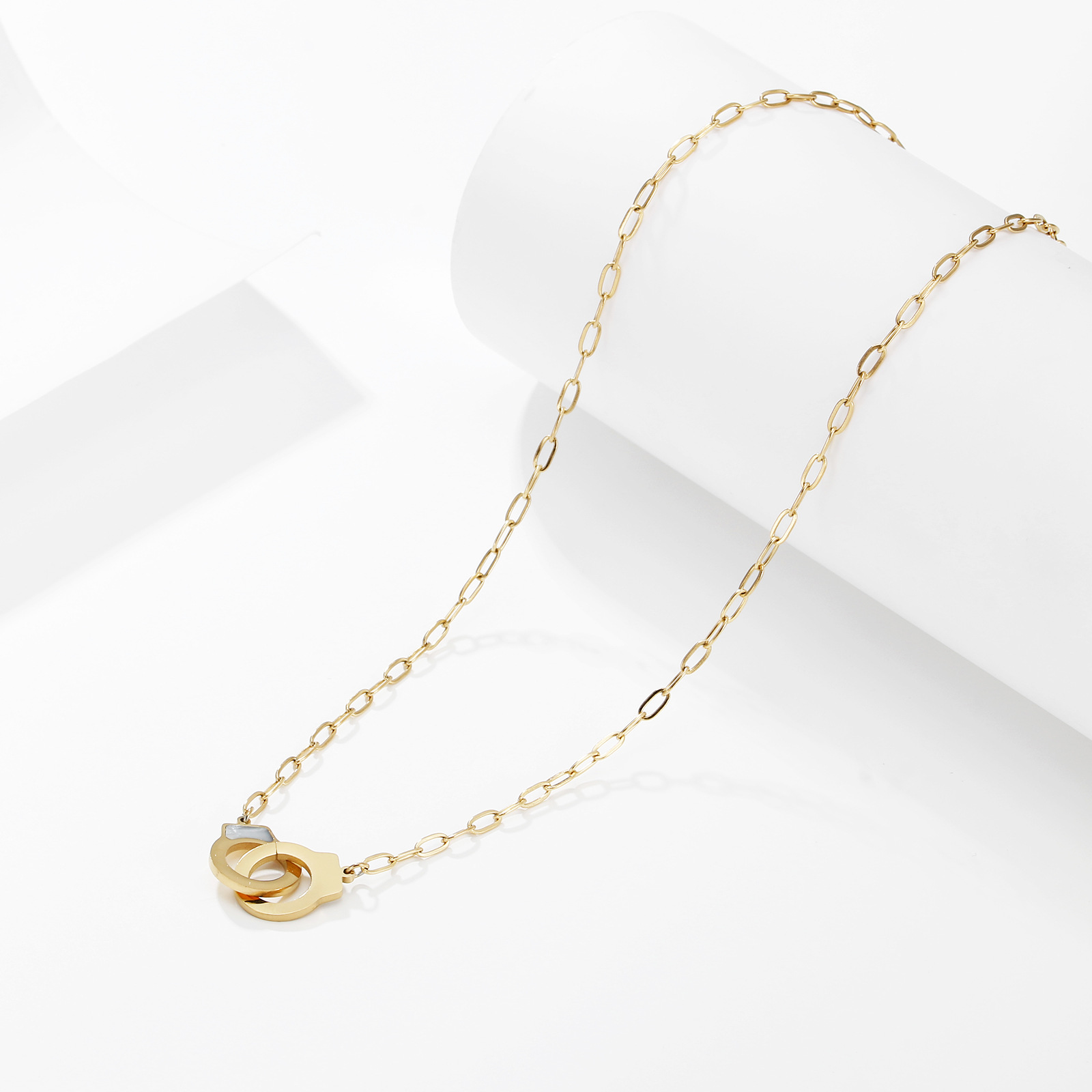 Glam Geometric Titanium Steel Gold Plated Zircon Necklace