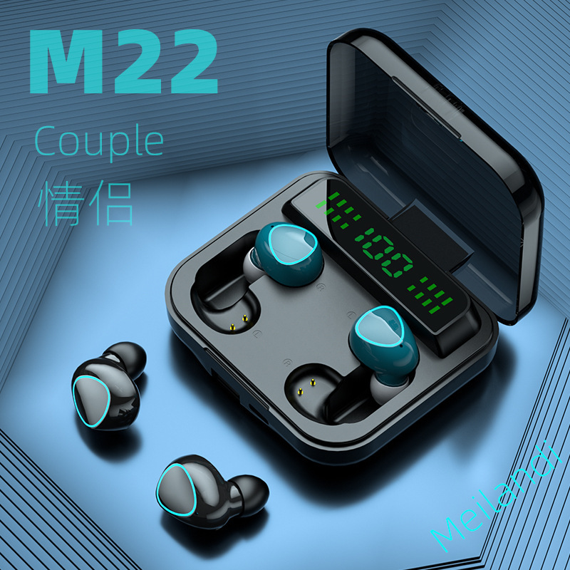 国境を越えた新型m22 bluetoothイヤホンカップル4つのタッチデジタル表示無線運動防水tws5.2|undefined