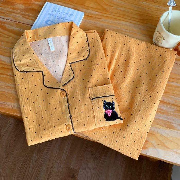 Nuevo conjunto de pijamas de algodón nublado transfronterizo de manga larga delgada primavera y otoño de mujeres lindos pantalones de dibujos animados dulces ropa para el hogar