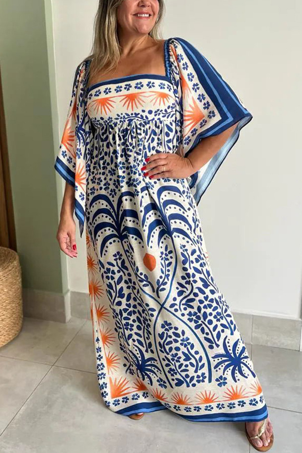 Women's Regular Dress Casual Boat Neck Backless Nine Points Sleeve Printing Maxi Long Dress Daily Tea Party display picture 3