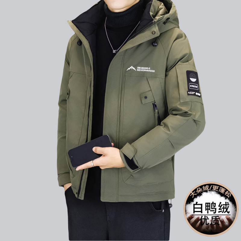 Casual Men's New Winter Outdoor Cold-Proof Clothing Three-Proof Hooded Velvet Thickeneded down Jacket Men's Jacket