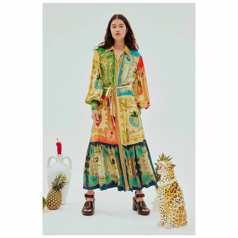 25 Spring and Summer Australian Trendy Brand Ale Personalized Fashion Fruit Painted Contrasting Printed Holiday Cardigan Dress